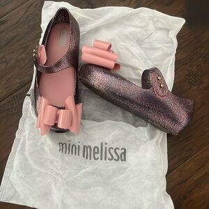 Mini Melissa Purple Pink Glitter Bow Shoes Sz 28/29 US 11